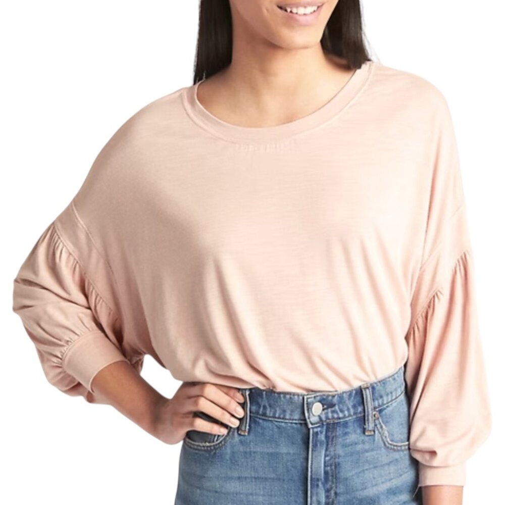 Size Small Gap Balloon Sleeve Swing Cotton Blend Top in Dull Rose